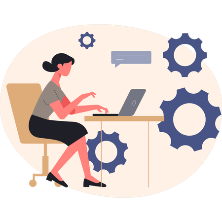 Mädchen überprüft Laptop-Einstellungen  Illustration