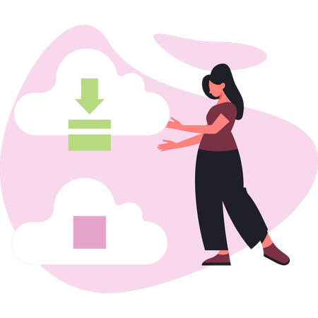 Mädchen übertragen Cloud-Daten  Illustration