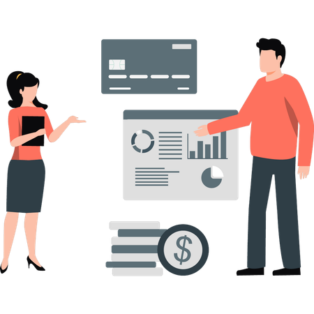 Mädchen und Junge analysieren Geschäftswachstum  Illustration