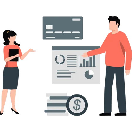 Mädchen und Junge analysieren Geschäftswachstum  Illustration