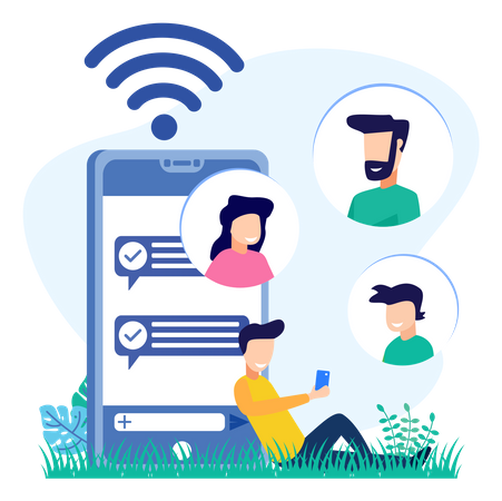 Mädchen und Junge chatten in Social-Media-App  Illustration