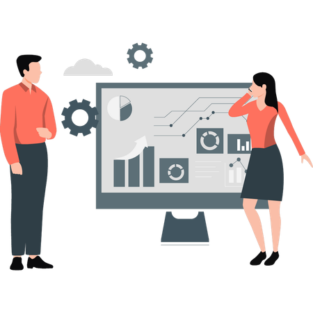 Mädchen und Mann analysieren Geschäftsdiagramm  Illustration