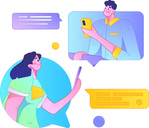 Mädchen und Mann beim Handy-Chat  Illustration