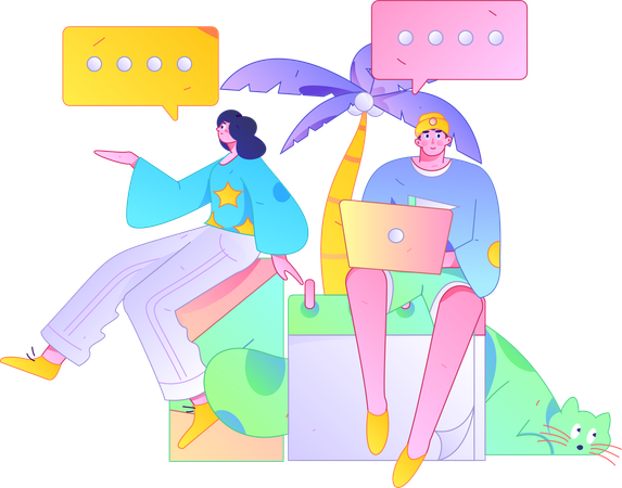 Mädchen und Mann beim Online-Chat  Illustration