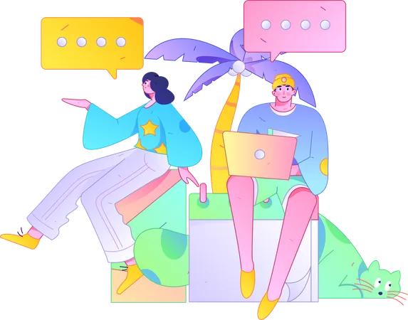 Mädchen und Mann beim Online-Chat  Illustration