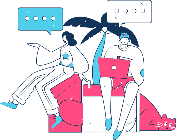 Mädchen und Mann beim Online-Chat  Illustration