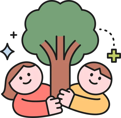 Mädchen und Mann pflegen Baum  Illustration