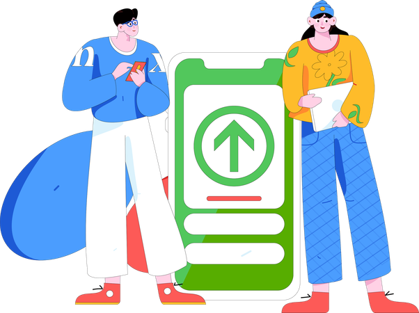 Mädchen und Mann machen Mobile Marketing  Illustration