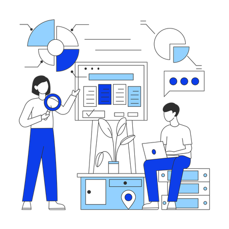 Mädchen und Mann machen SWOT-Analyse  Illustration