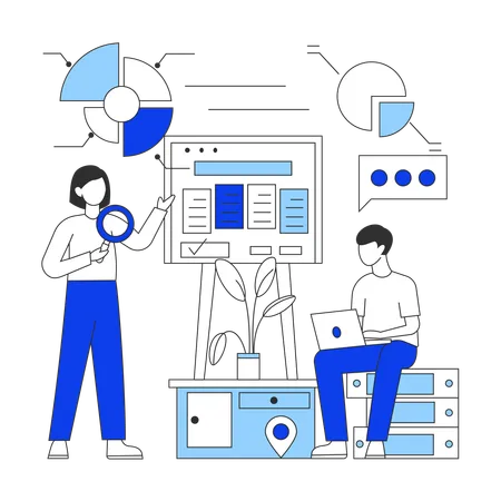 Mädchen und Mann machen SWOT-Analyse  Illustration