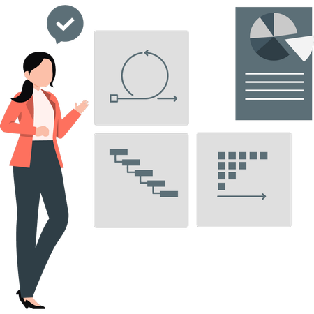 Mädchen spricht über Kreisdiagramm  Illustration