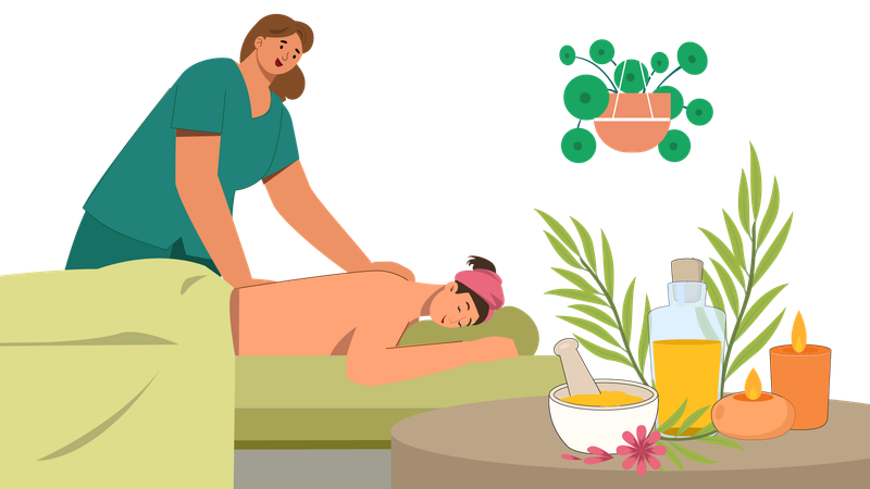 Mädchen unter ayurvedischer Körperbehandlung  Illustration