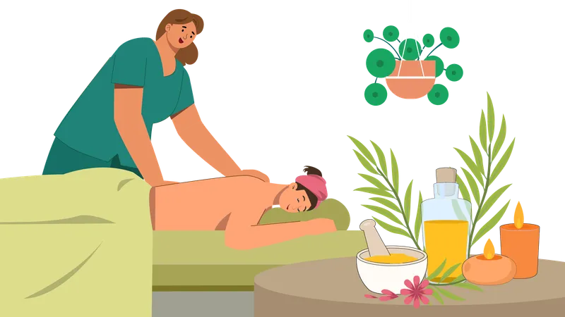 Mädchen unter ayurvedischer Körperbehandlung  Illustration