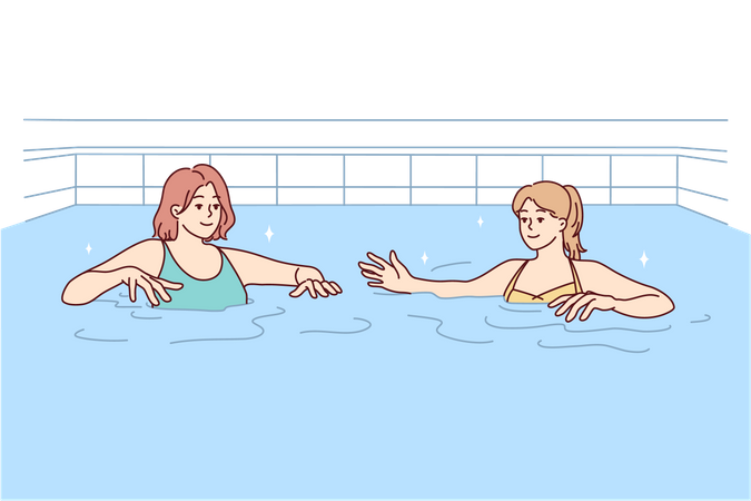 Mädchen vergnügen sich im Schwimmbad  Illustration