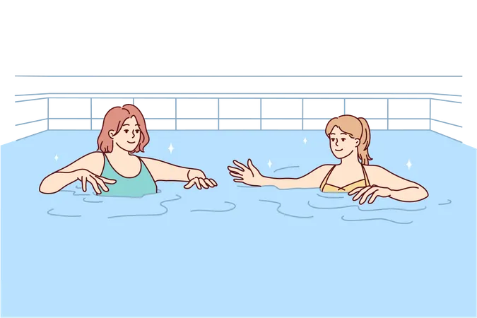 Mädchen vergnügen sich im Schwimmbad  Illustration