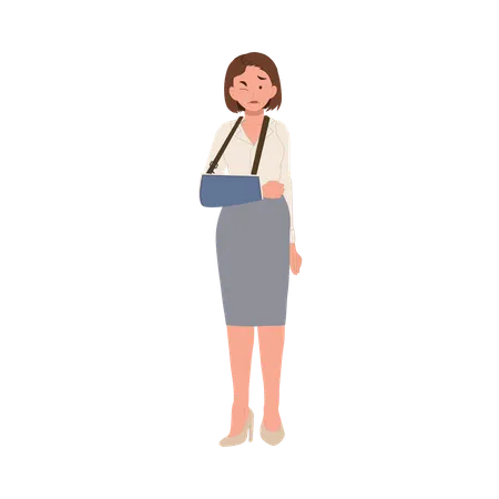 Mädchen mit gebrochenem Arm in Gipsverband und medizinischer Genesung  Illustration