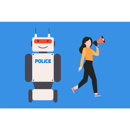 Mädchen vermarktet die Roboterpolizei  Illustration