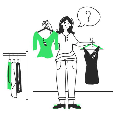 Mädchen wählt zwischen zwei Kleidern  Illustration