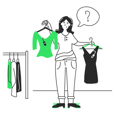 Mädchen wählt zwischen zwei Kleidern  Illustration