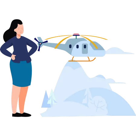 Mädchen geht mit dem Hubschrauber reisen  Illustration