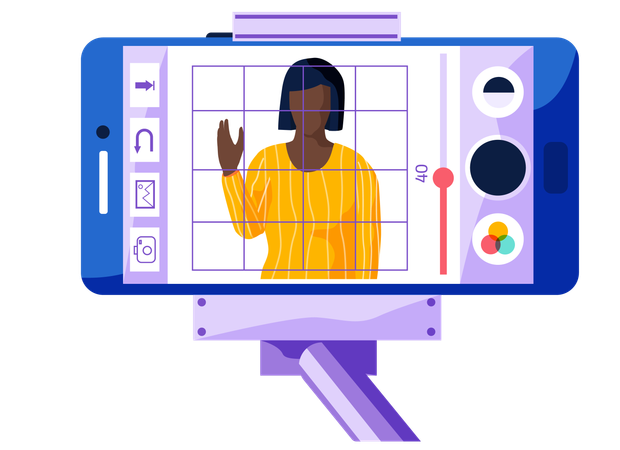 Mädchen winkt mit der Hand auf dem Telefonbildschirm  Illustration