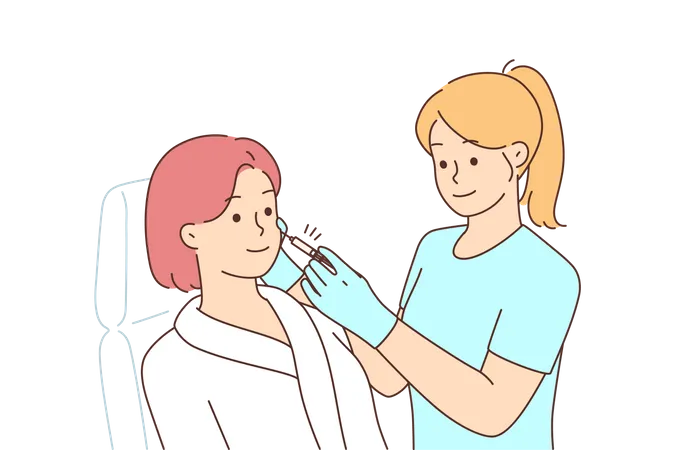 Mädchen unterzieht sich einer Gesichtsoperation mit Botox-Injektion  Illustration