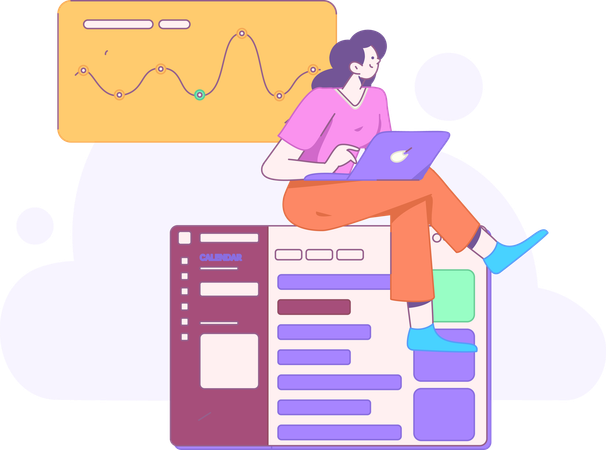 Mädchen trägt Daten in Diagramm ein  Illustration