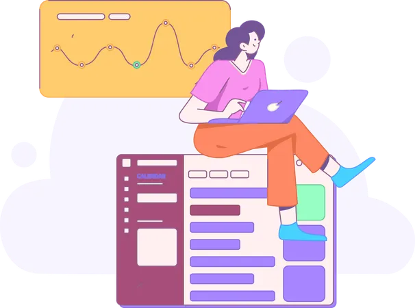 Mädchen trägt Daten in Diagramm ein  Illustration