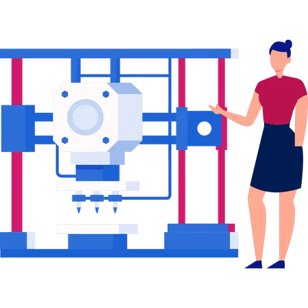 Mädchen zeigt 3D-Drucker  Illustration