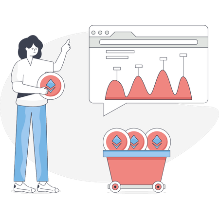 Mädchen zeigt analytische Grafik  Illustration