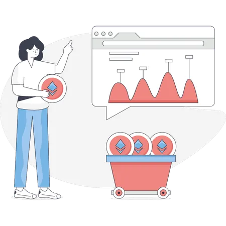 Mädchen zeigt analytische Grafik  Illustration