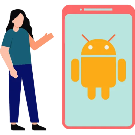 Mädchen zeigt Android-Telefon-Gerät  Illustration