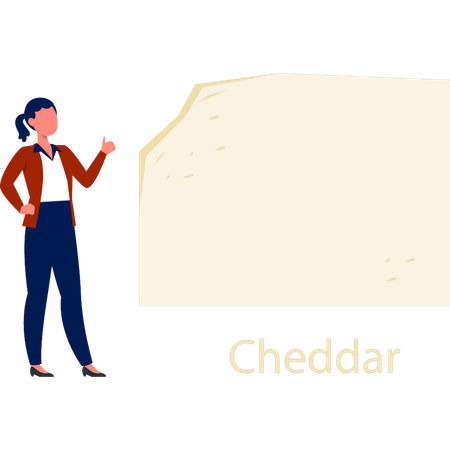 Mädchen zeigt auf Cheddar-Käse  Illustration