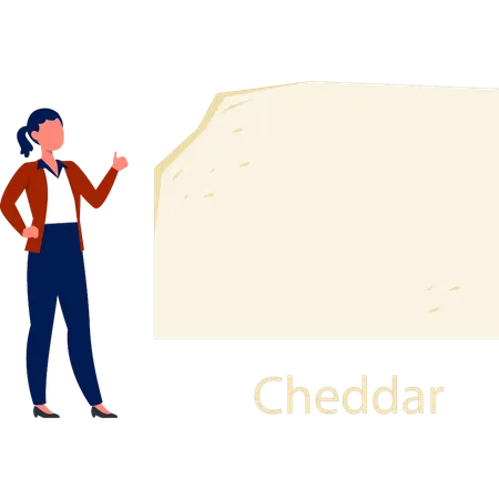 Mädchen zeigt auf Cheddar-Käse  Illustration