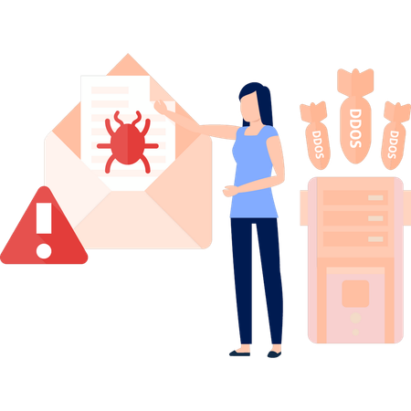 Mädchen zeigt auf E-Mail-Bug-Virus  Illustration