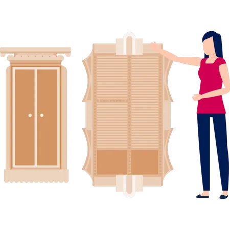 Mädchen zeigt auf einen Schrank  Illustration