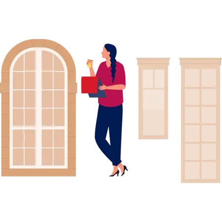 Mädchen zeigt Fensterdesign  Illustration