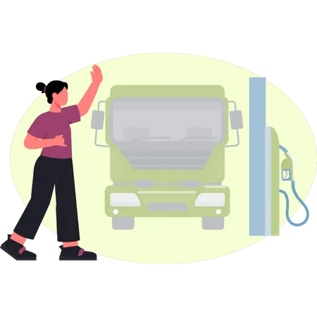 Mädchen zeigt LKW  Illustration
