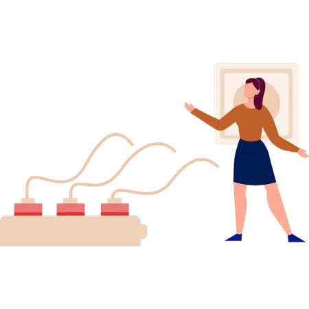 Mädchen zeigt auf Elektrokabel  Illustration