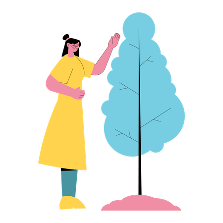 Mädchen zeigt Baum  Illustration