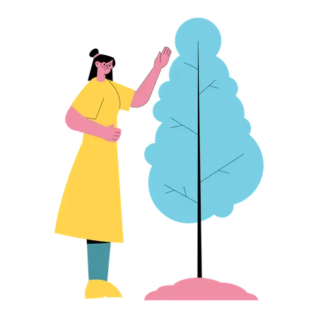 Mädchen zeigt Baum  Illustration