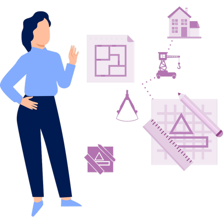Mädchen zeigt geometrische Werkzeuge  Ilustración