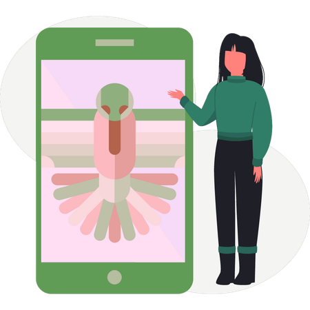 Mädchen zeigt Grafikdesign auf Handy  Illustration