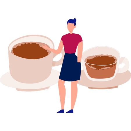 Mädchen zeigt Tasse heißen Tee  Illustration