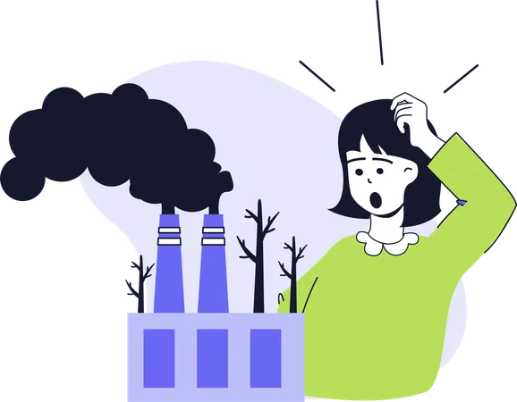 Mädchen zeigt Klimawandel durch Umweltverschmutzung  Illustration