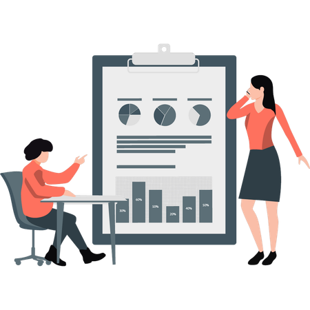 Mädchen zeigt Kreisdiagramm auf Zwischenablage  Illustration