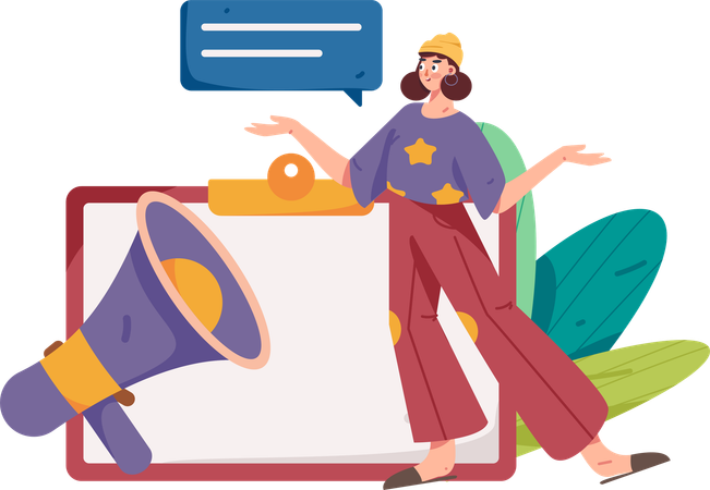 Mädchen zeigt Marketing-Benachrichtigung  Illustration