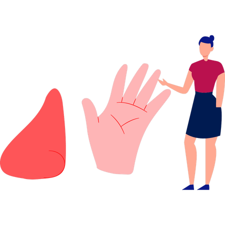 Mädchen zeigt mit dem Finger auf die Hand  Illustration