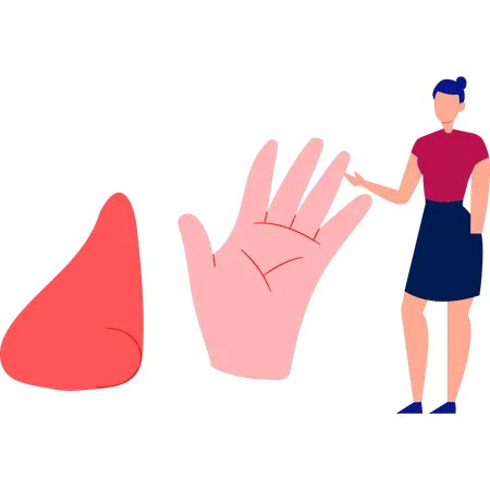 Mädchen zeigt mit dem Finger auf die Hand  Illustration