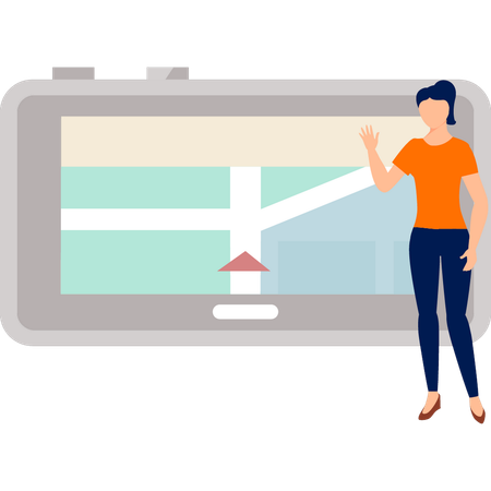 Mädchen zeigt Navigationspfeil  Illustration